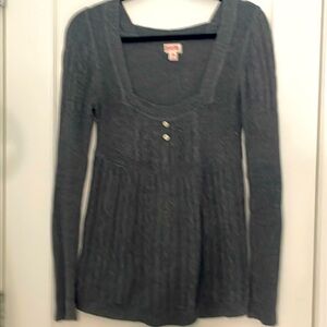 Grey, square neckline sweater